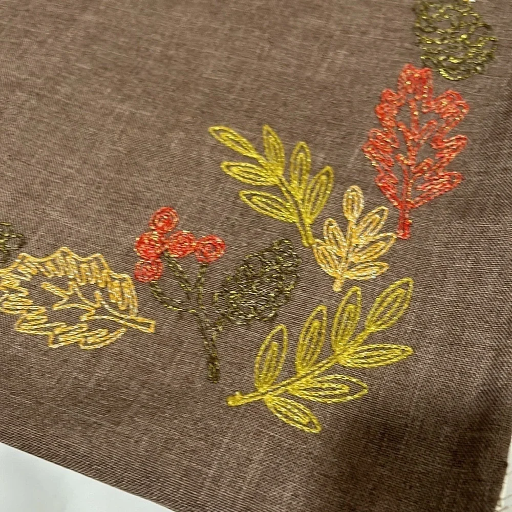 Brown and Red Leaf Embroidered Accent Pillow Cover